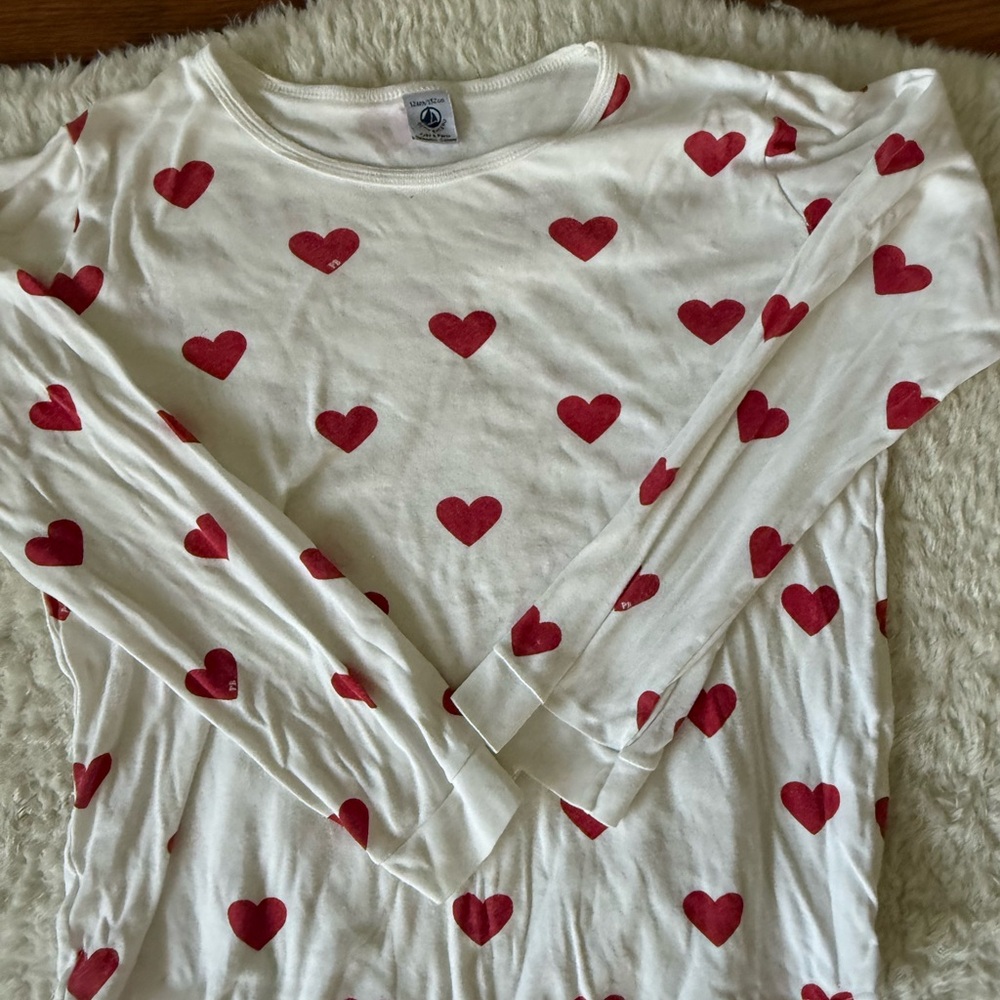 Petit Bateau Red Heart Long Sleeve Kids Tee